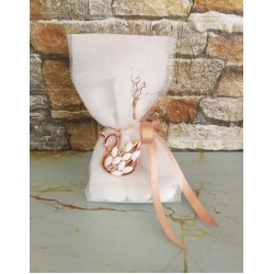 Favors Rose gold swan charm with rhinestone feathers Baptism baby girl bomboniere Greek favors with koufeta