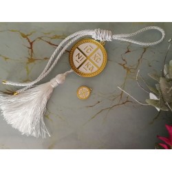 Favors tulle pouch with charm Byzantine cross favors Large charm orthodox Baptism Wedding favors