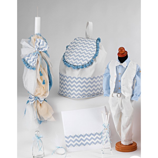 Complete baptism set BABY BOY Orthodox church christening BLUE CHEVRON