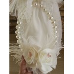 Complete set girl baptism Feathers and pearls wreath Hat box Candle Oil set Towel set Baby girl christening