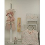 Complete set girl baptism Joy pink flowers Keepsake bag Candle Oil set Towel set Greek christening baby girl