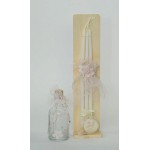 Complete set girl baptism Joy pink flowers Keepsake bag Candle Oil set Towel set Greek christening baby girl