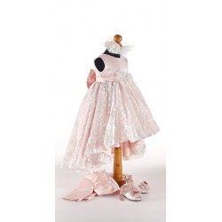 Dress Pink Lace and Feathers Baby girl couture Christening Wedding outfit Unique Design