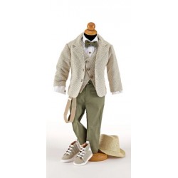 Suit Cotton Olive Beige couture Baby boy fashion Christening Wedding outfit Unique Design