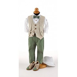 Suit Cotton vintage couture Olive beige Baby boy fashion Christening Wedding outfit Unique Design