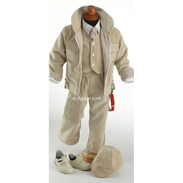 Costumas iarna bej alb  6 pieses SET TRUSOU BOTEZ BAIETEL