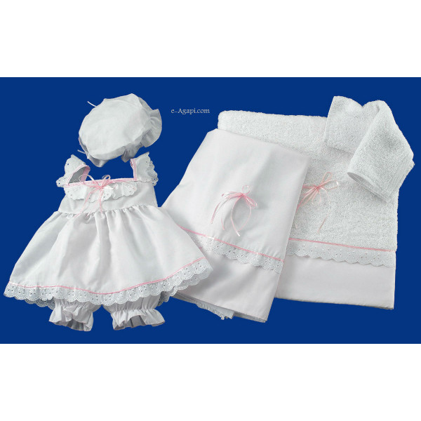 Lathopana baby girl Baptismal greek orthodox towel set COTTAGE LACE Custom - 6 pieces 