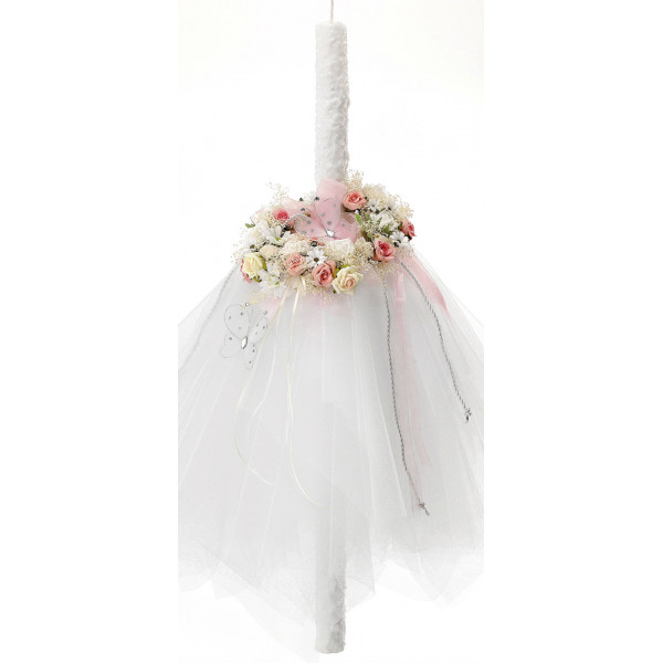 Lumanare botez fetita CORONITA DE FLORI - STILUL ROMANTIC 