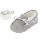 Baby boy shoes Leather crib moccasins Grey baptism shoes