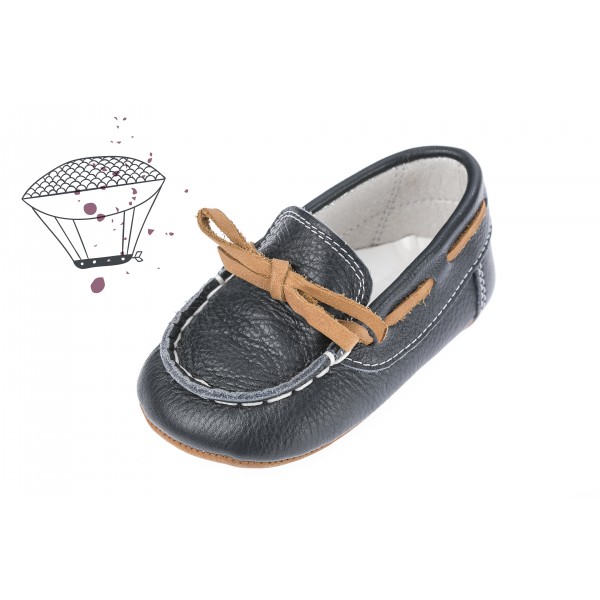 Baby boy shoes - Leather - Toddler moccasins - size 4-9 US - EU 19-25 - Navy Blue