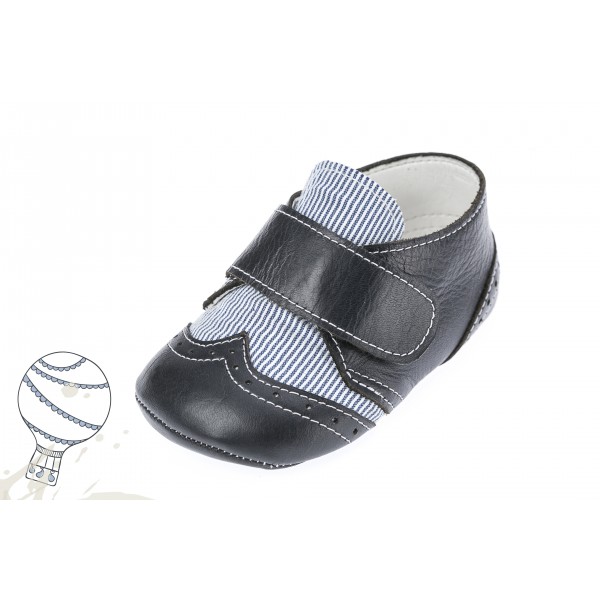 Baby boy shoes crib shoes Toddler leather shoes Black blue stripes baptism shoes 