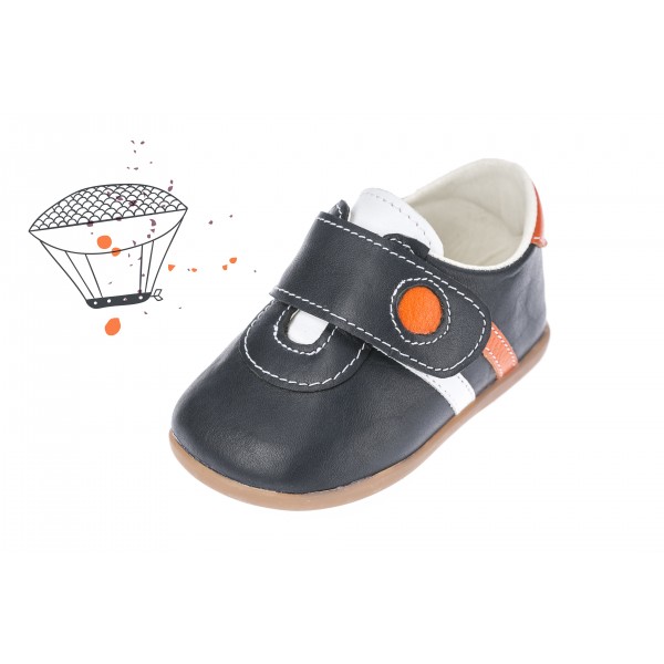 Baby boy shoes velcro shoes Toddler leather shoes Black orange white baptism shoes 