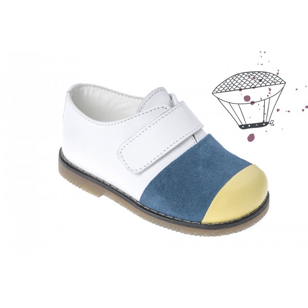 Baby boy shoes velcro shoes Toddler leather shoes White blue yellow baptism shoes 