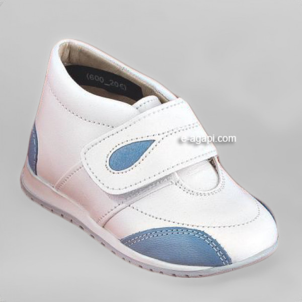 Baby boy shoes  - Toddler leather shoes - size 4-9 US - EU 19-25 - White Blue