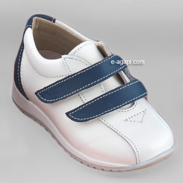 Baby boy shoes  - Toddler leather shoes - size 4-9 US - EU 19-25 - White Blue