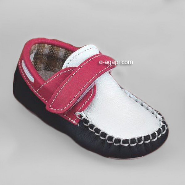 Baby boy shoes - Leather Moccasins - Toddler first shoes - White Red Navy Blue