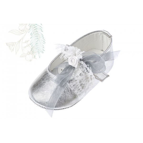 Baby girl shoes Crib shoes Toddler leather shoes Silver baptism shoes 