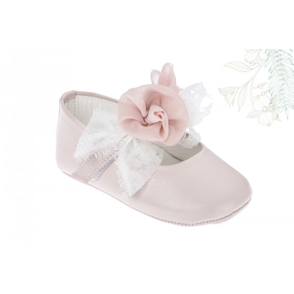 Baby girl shoes Crib shoes Toddler leather shoes Pink flower baptism shoes 