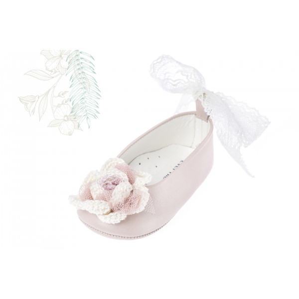 Baby girl shoes Crib shoes Toddler leather shoes Pink lace crochet flower baptism shoes 