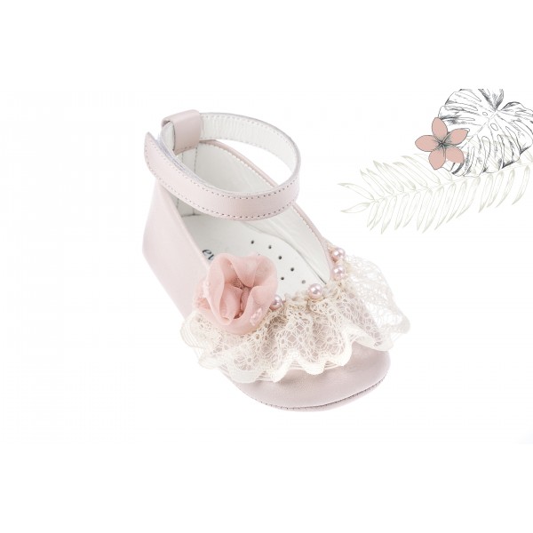 Baby girl shoes Crib shoes Toddler leather shoes Pink lace pearl baptism shoes 
