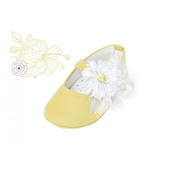 Baby girl shoes Crib shoes Toddler leather shoes Yellow flower baptism shoes 