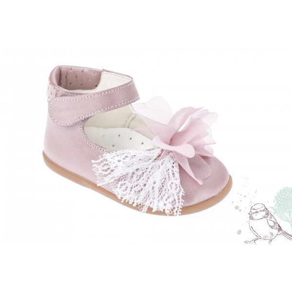 Baby girl shoes Toddler leather Velcro shoes Pink baptism shoes 
