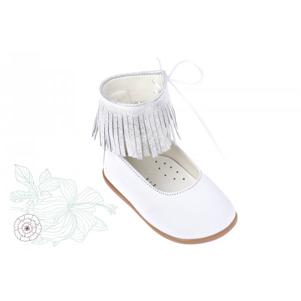 Baby girl shoes Toddler leather shoes White leather fringes baptism shoes 