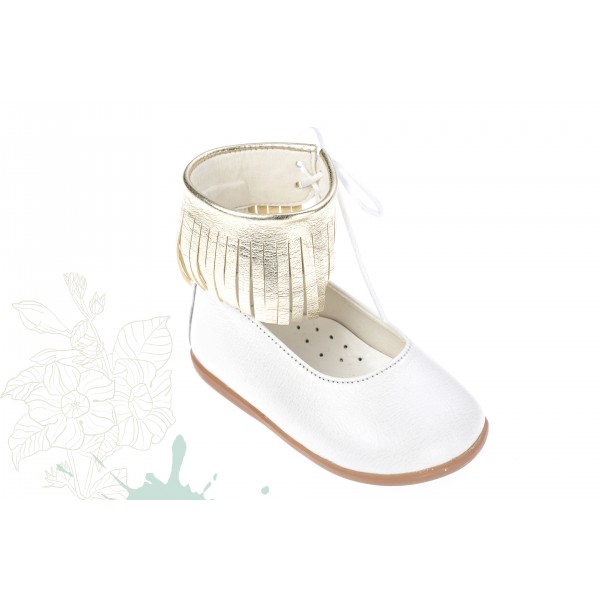 Baby girl shoes Toddler leather shoes White gold fringes baptism shoes 