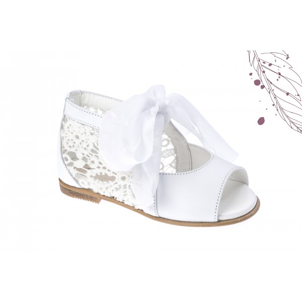 Baby girl sandals Toddler leather shoes White lace baptism shoes 