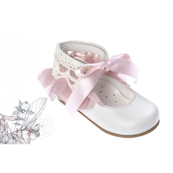 Baby girl shoes Toddler leather shoes White pink bow baptism shoes