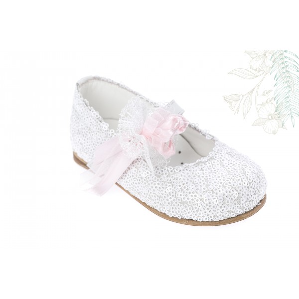 Baby girl shoes Toddler leather shoes White sequin pink bow baptism shoes 