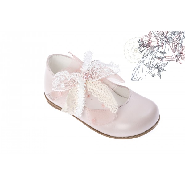 Baby girl shoes Toddler leather shoes Pink lace pearl baptism shoes 