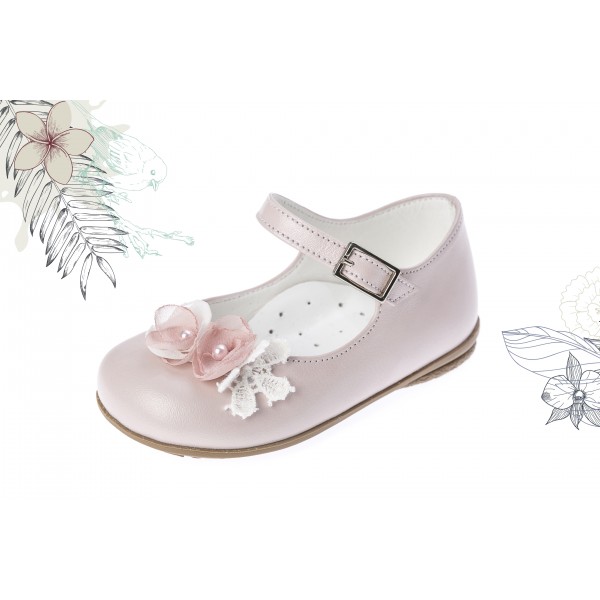 Baby girl shoes Toddler leather shoes Pink pearl crochet flower baptism shoes 