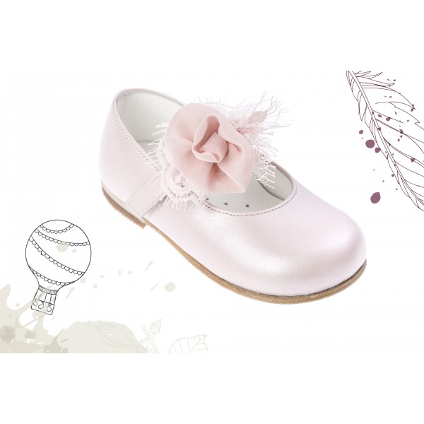 Baby girl shoes Toddler leather shoes Pink flower strap baptism shoes 