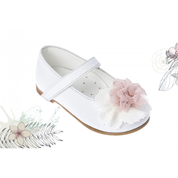 Baby girl shoes Toddler leather shoes White pink flower baptism shoes 