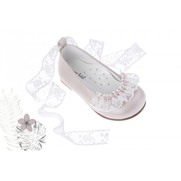 Baby girl shoes Toddler leather shoes Pink lace pearls baptism shoes 