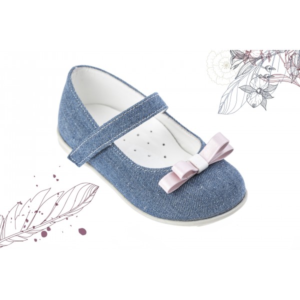 Baby girl denim shoes Toddler leather shoes pink bow baptism shoes 