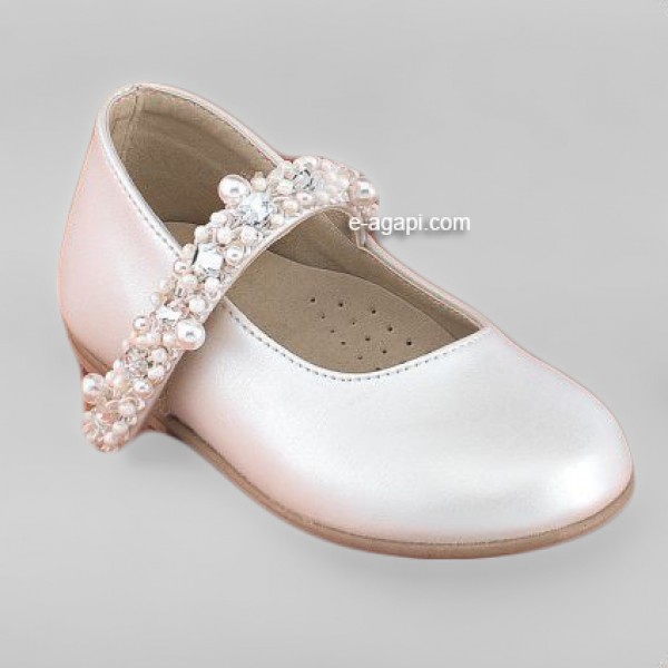 Baby girl shoes Pearls Wedding leather shoes Ecru baptism shoes