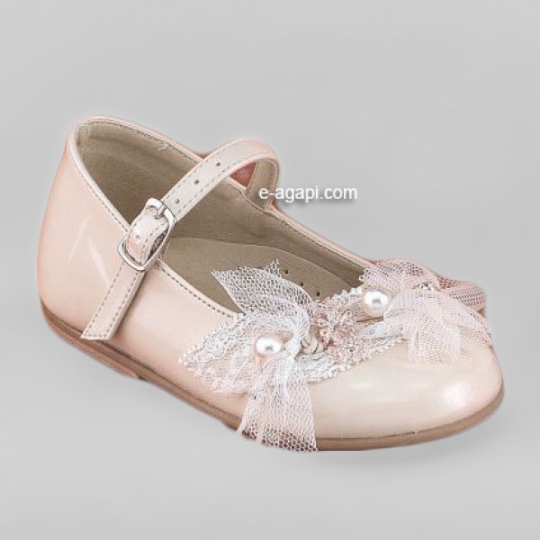 Baby girl shoes Pearls Baptism leather shoes Ecru