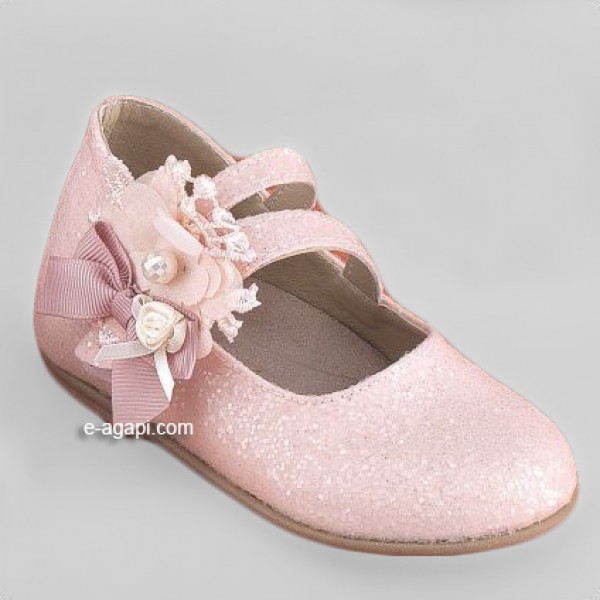 Baby girl shoes Pearls Leather baptism shoes Pink sparckle shoes