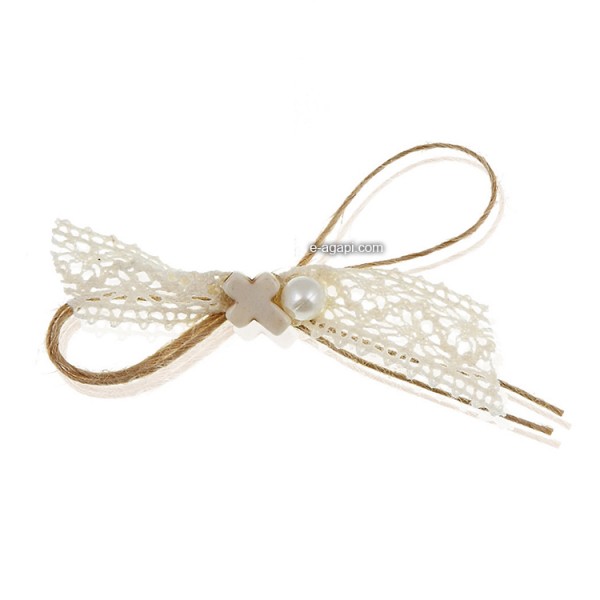Baptism favors Greek martyrika cross witness pins for boys with white pearl and lace