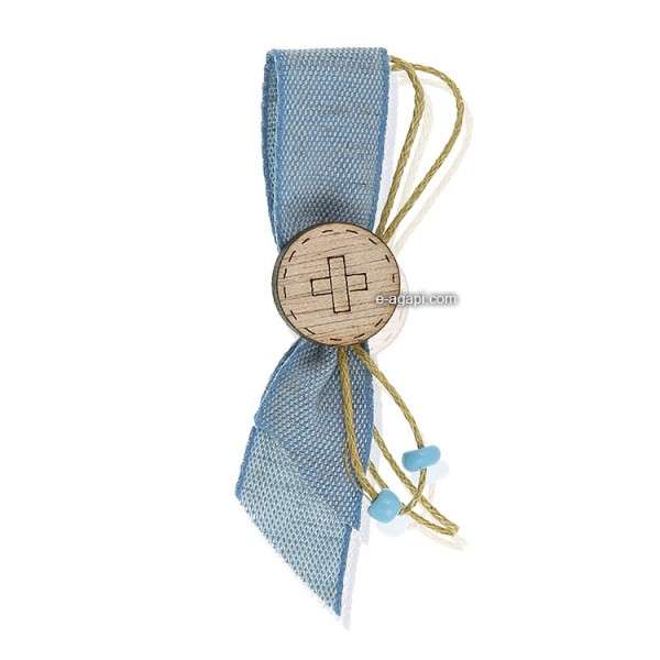 Baptism favors Greek martyrika cross witness pins for boys wooden cross blue bow