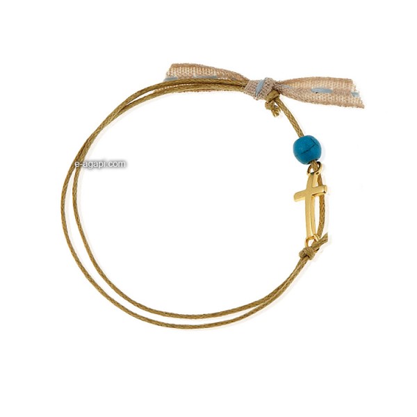 Baptism favors Greek martyrika gold cross witness bracelets for boys with blue bead