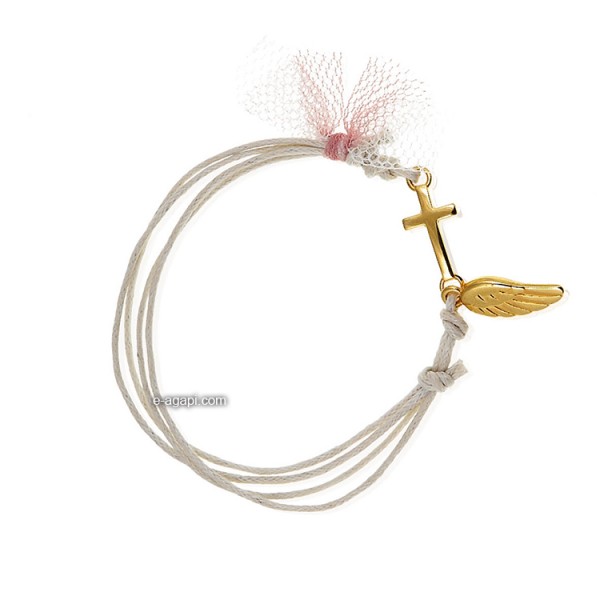 Baptism favors Greek martyrika cross witness bracelets for girls with gold wing
