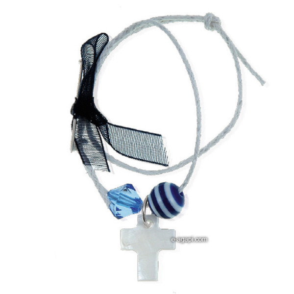 Baptism favors Greek martyrika cross witness bracelets and pins for boys blue bead