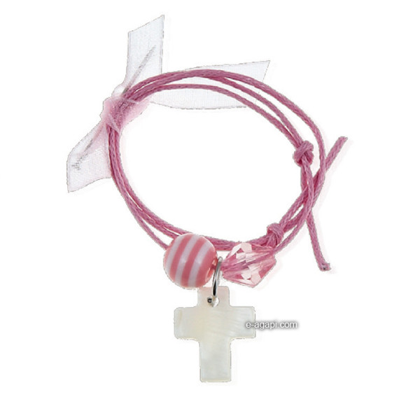 Baptism favors Greek martyrika cross witness bracelets and pins  for girls pink bead