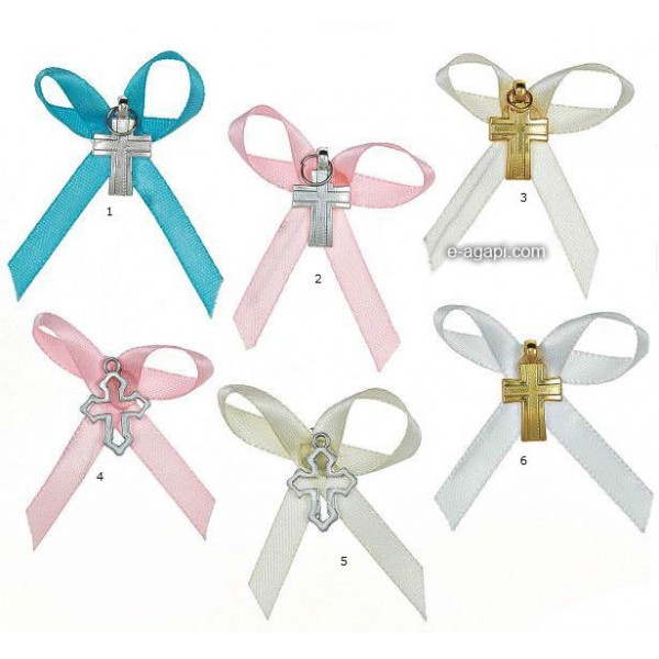 Baptism favors Greek martyrika cross witness pins for boys and girls with ribbon