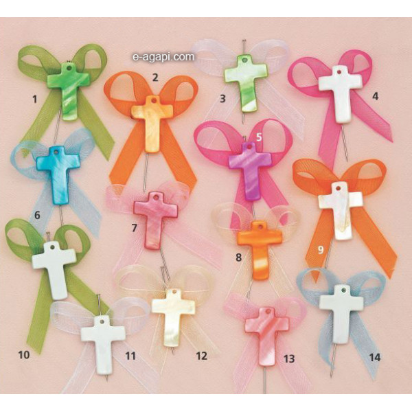Baptism favors Greek martyrika colored mother of pearl cross witness pins boys and girls 