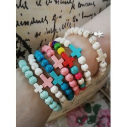 Witness bracelets Howlite stone cross First communion favors Baby girl boy baptism